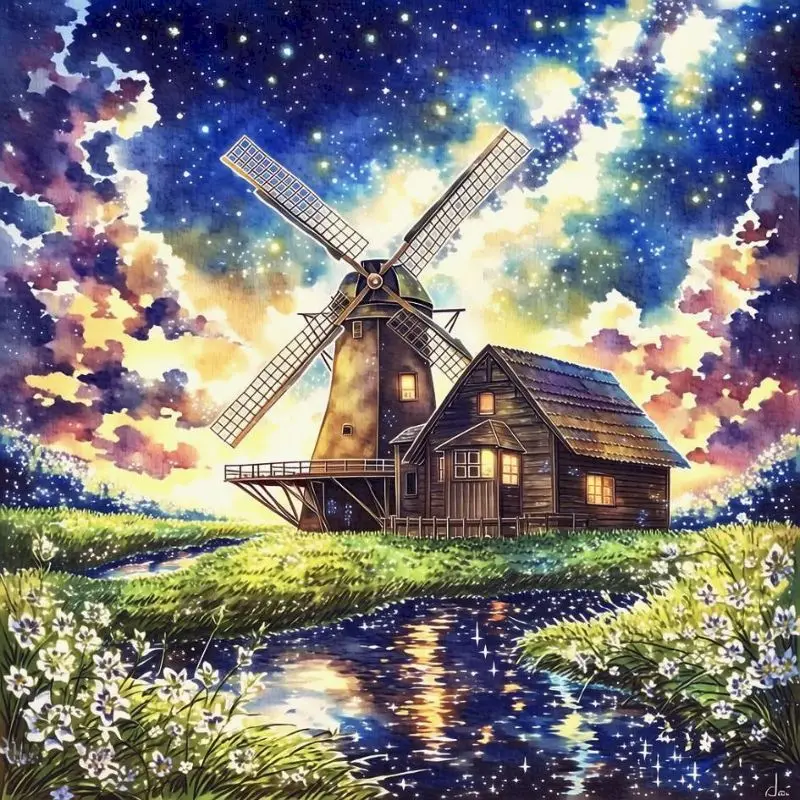 

GATYZTORY Windmill House Paint By Numbers Picture Color by Numbers Kit Scenery 40x50cm Wall Art Markers By Numbers
