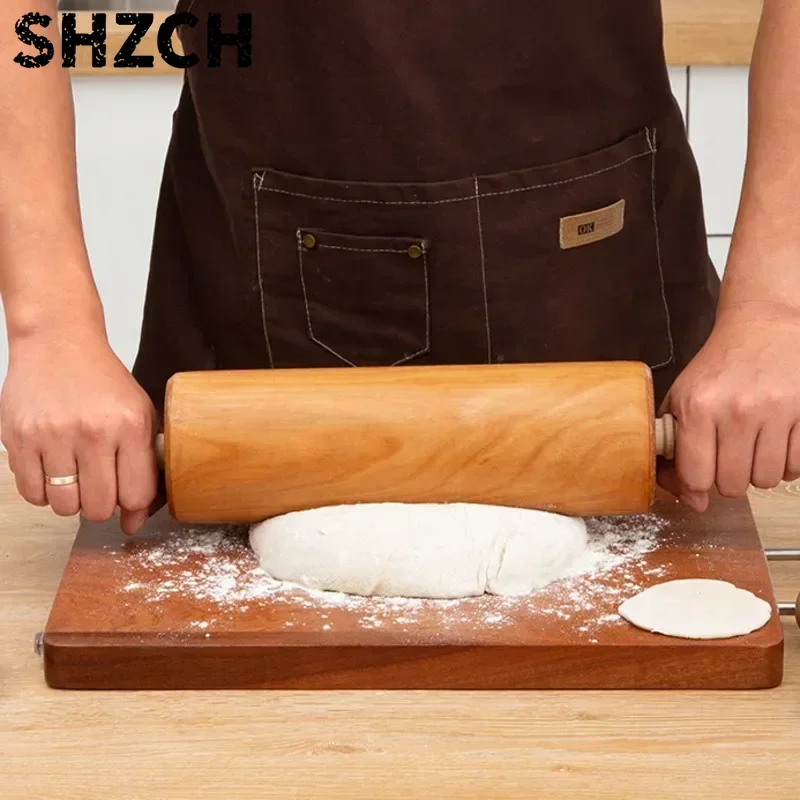Solid Wood Rotating Pressure Rod Non-Stick Wrappers Rolling Pin Log Commercial Baking Tools Household