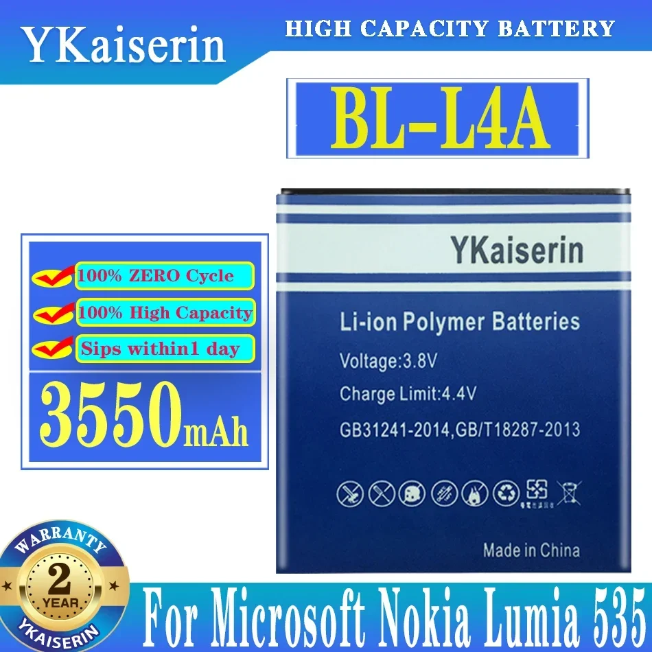 Аккумуляторная батарея ykaisсеребрин для Microsoft Nokia Lumia 535 BL-L4A двойная 830 RM-1090 BL L4A 3550mAh, Высококачественная батарея