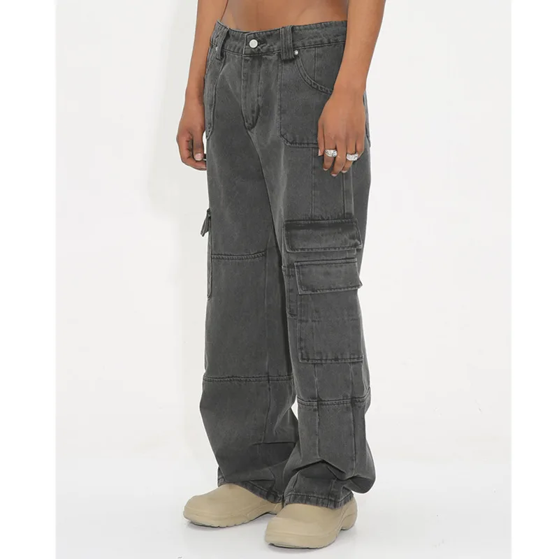 ملابس عمل عصرية شبابية للرجال من فور سيزونز، جينز واسع الساق، كاجوال للشارع الأمريكي القديم، متعدد الاستخدامات، فضفاض مستقيم #3