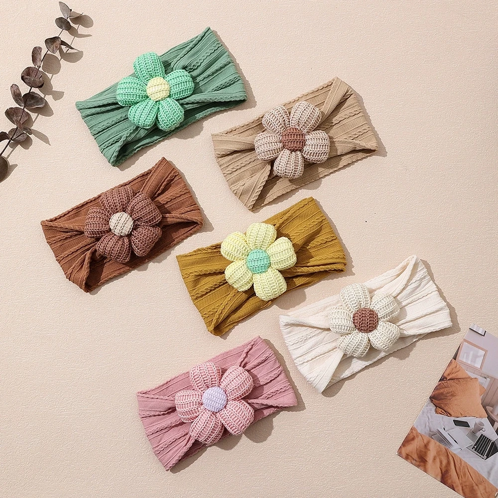 

Flower Baby Headband Cable Knit Turban for Girl Hairbands Newborn Nylon Headbands Children Hair Accessories Toddler Kid Headwrap