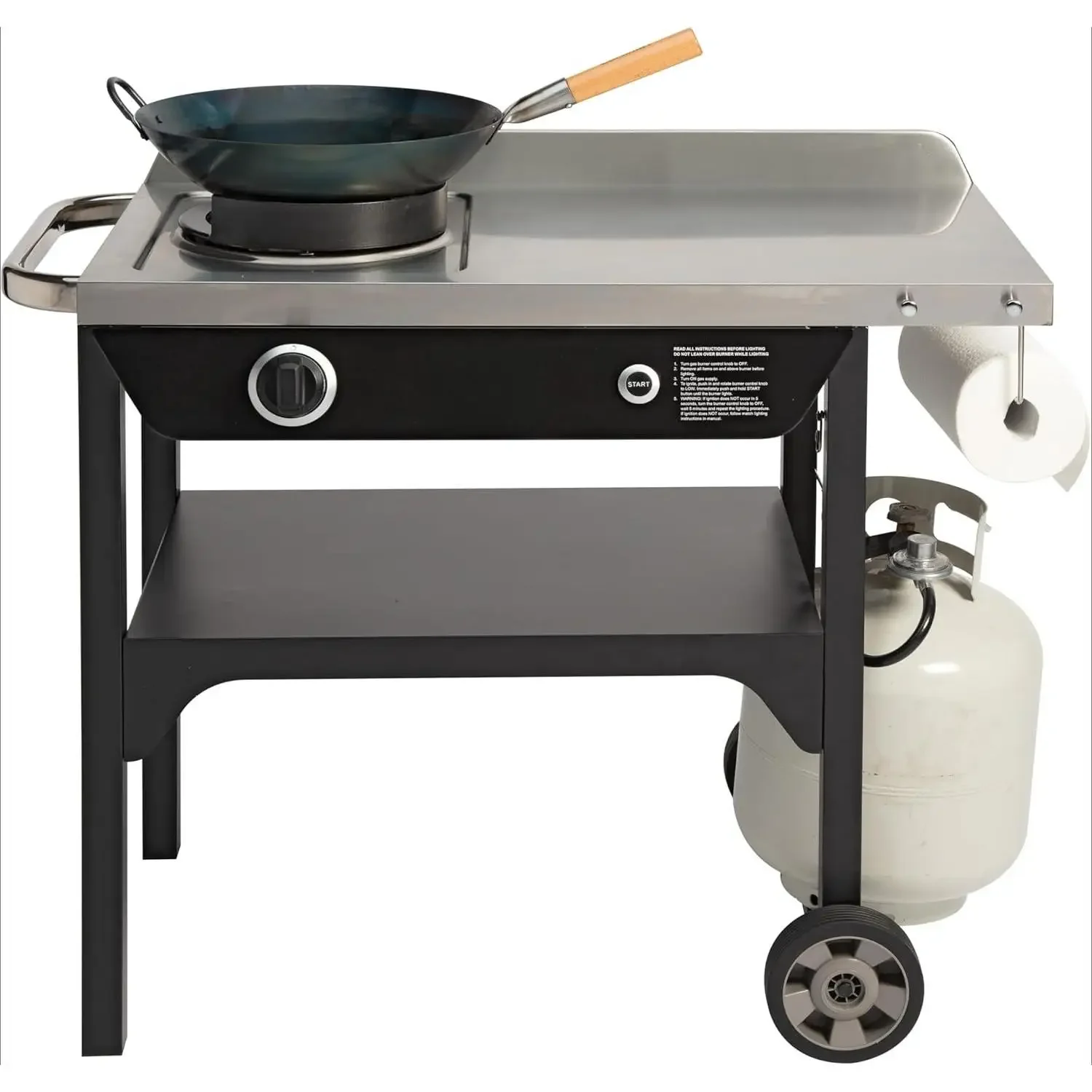 

Станция W_Outdoor Wok, пропановая уличная горелка Wok мощностью 50 000 БТЕ со столом для приготовления, сковорода из углеродистой стали 14 дюймов,