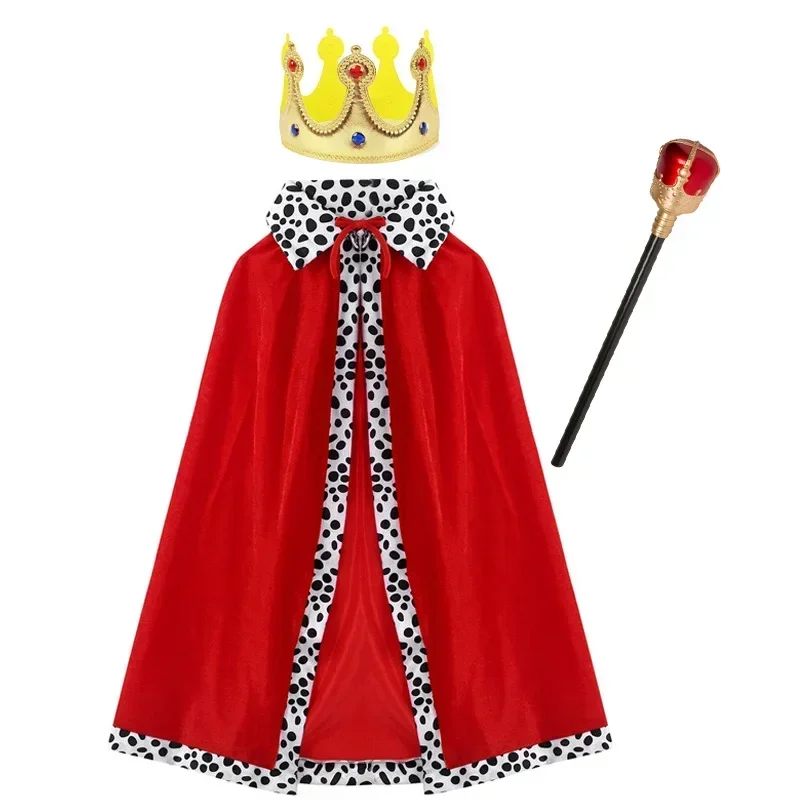 2024 Children Birthday Party Cosplay Props Accessory Adult Kids King Emperor Halloween Costume Red Cloak King Prince Robe Crown