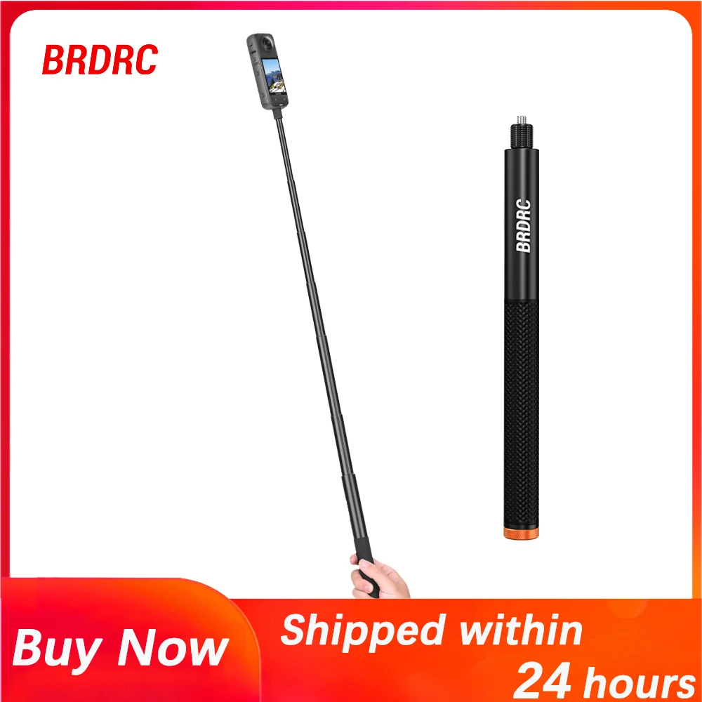 BRDRC For DJI/Insta360 Action Camera Selfie Stick, Invisible Extendable Pole, 6-Section Telescopic, 1/4
