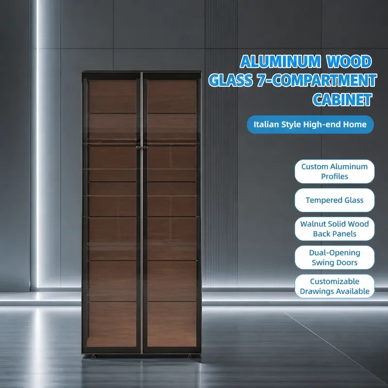 Light Luxury Double Door European Wing Cabinet Glass Display Solid Wood Seven Drawer Storage Locker High End Boutique