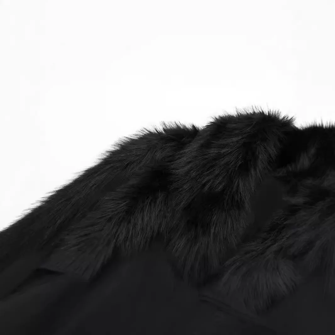 Gruby Zimowy Damski Płaszcz ze Sztucznego Futra z Kołnierzem Polo, Detalistycznie Wykończona Kurtka ze Sztucznego Futra dla Kobiet, Francuski Styl, Damski Płaszcz ze Sztucznego Futra