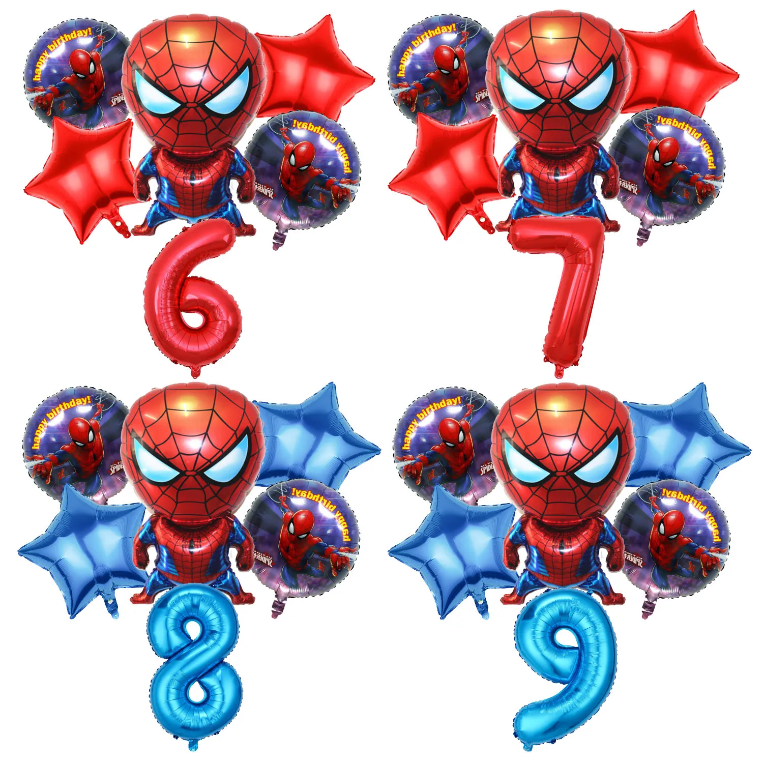 

Spidermans Birthday Decorative Figure Ballons 6pcs Set Marvels Anime Aluminum Foil Balloon Number Balloons Party Decoration Prop