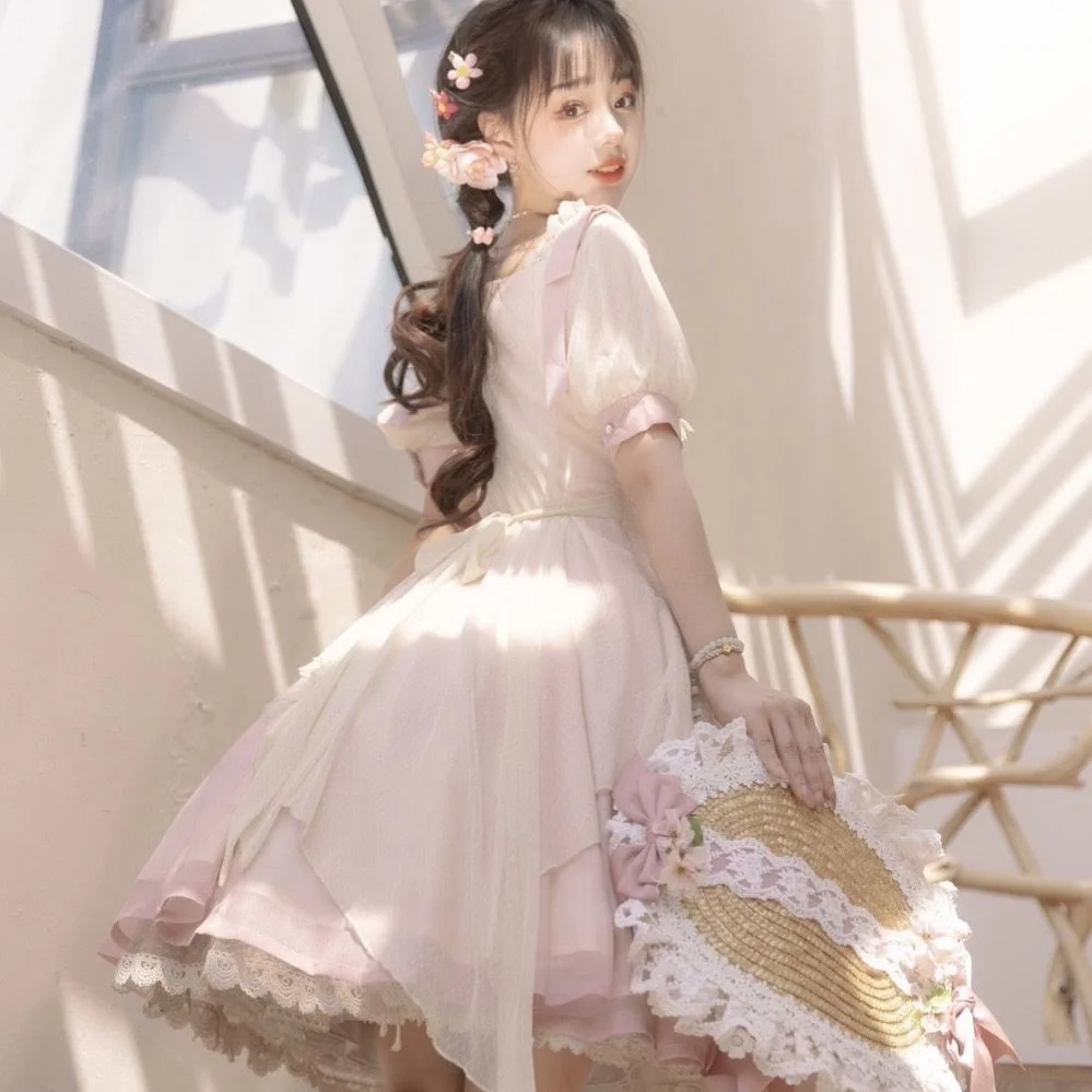 Xiaotao Yao Verbeterde Han Elemental Hanfu Klassieke Pop Lolita Jurk Met Korte Mouwen Gothic Lolita Accessoires Perzik Roze Lolita