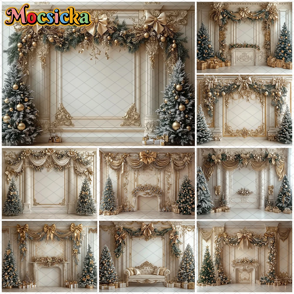 

Mocsicka Christmas Background Photography New Year Party Tree Beige Wall Decorations Adult Child Photo Backdrop Studio Wallpaper