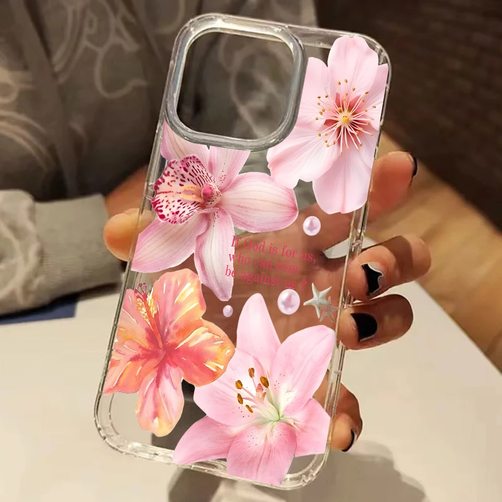 

Pink Hibiscus Floral Clear Phone Case For iPhone 17 16 15 14 13 12 11 Pro Max XS X XR 14 Plus 17 Air Transparent Silicone Cover