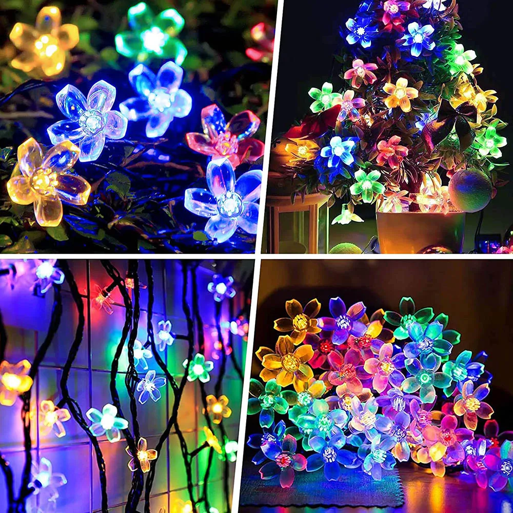 Solar Flower Strings Lights Solar Fairy Lights Cherry Blossoms String Lights for Outdoor Lawn Wedding Patio Party Decorations