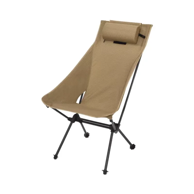 Modern Brown Carbon Fiber Fabric High-back Moon Chair 120kg Capacity Portable Outdoor Folding Camping Fishing