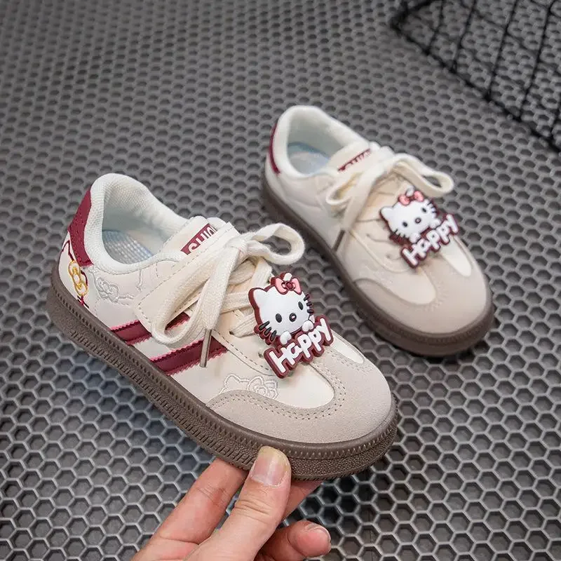 

Hello Kitty Girls' German Training Shoes Anime Spring Autumn New Kawaii Sports Shoes Cartoon Leather Sanrio Breathable Sweet