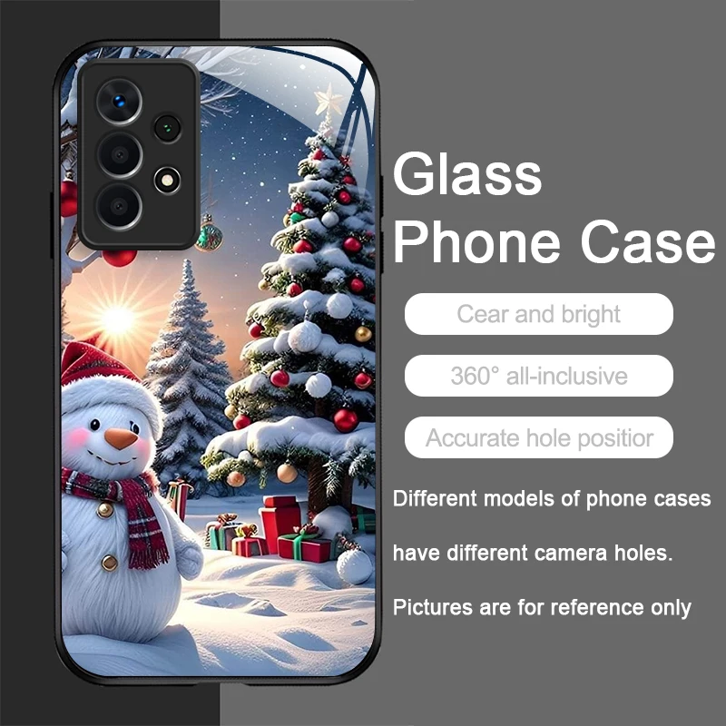 لطيف الشتاء ثلج شجرة عيد الميلاد نمط الزجاج المقسى قضية الهاتف لسامسونج غالاكسي A56 A55 A54 A53 A52 A36 A14 A15 5G غطاء