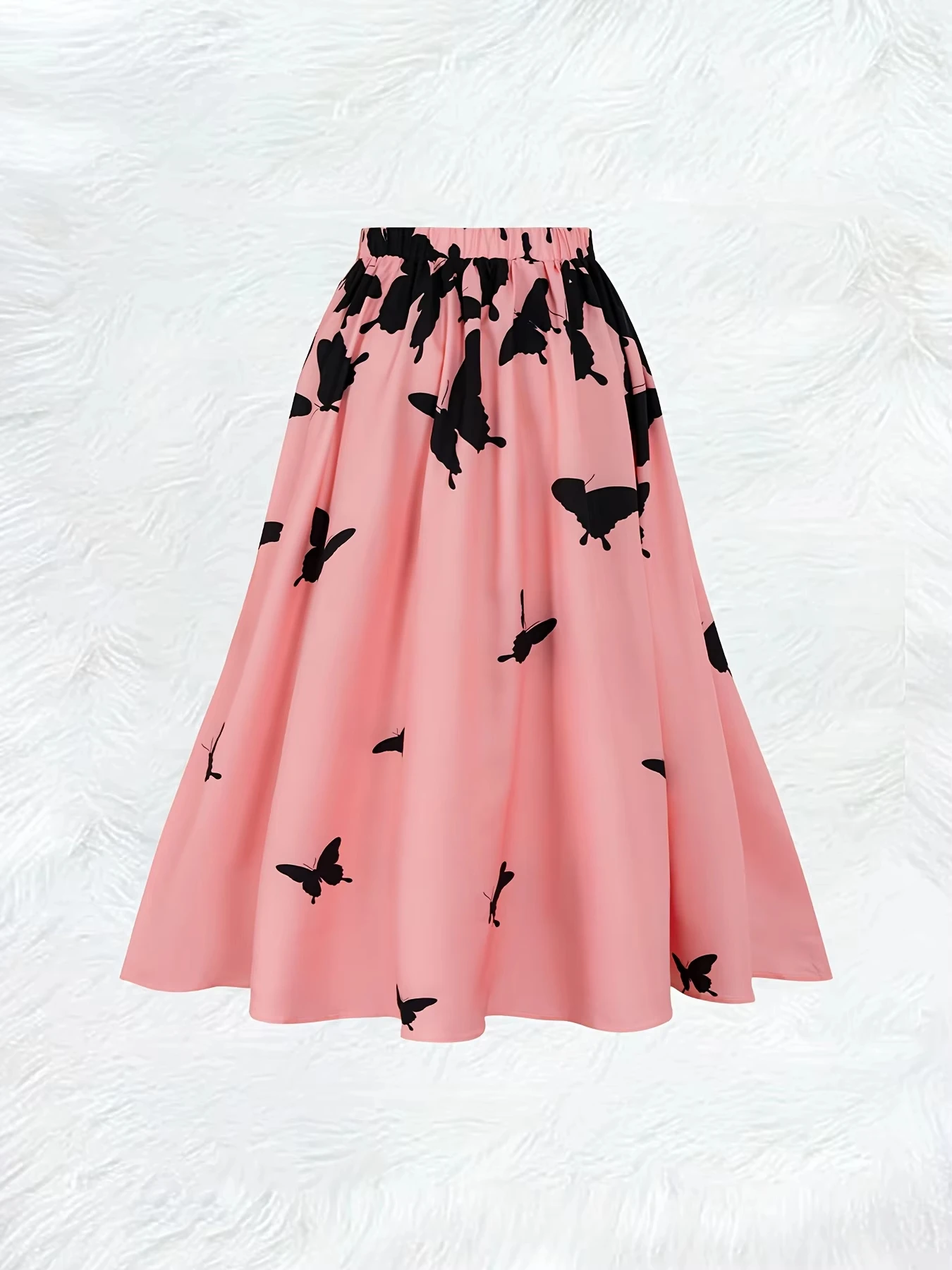 Printed Design Four season butterfly print pink short skirt vacation style half skirt