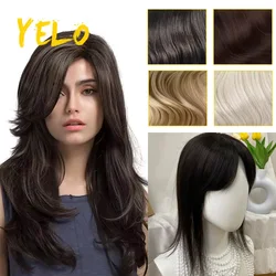 Yelo Natural Topper Human Hair Piece With Bang 100% Brazilian Remy Topper Middle Clip In Hair Extensions Machine Made Lace Base