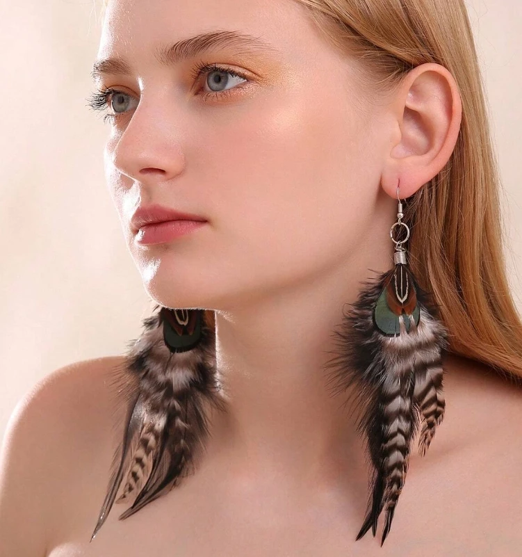 Long Feather Earrings For Women Boho Feather Dangle Earrings Natural Feather Earrings Black Feather Earrings