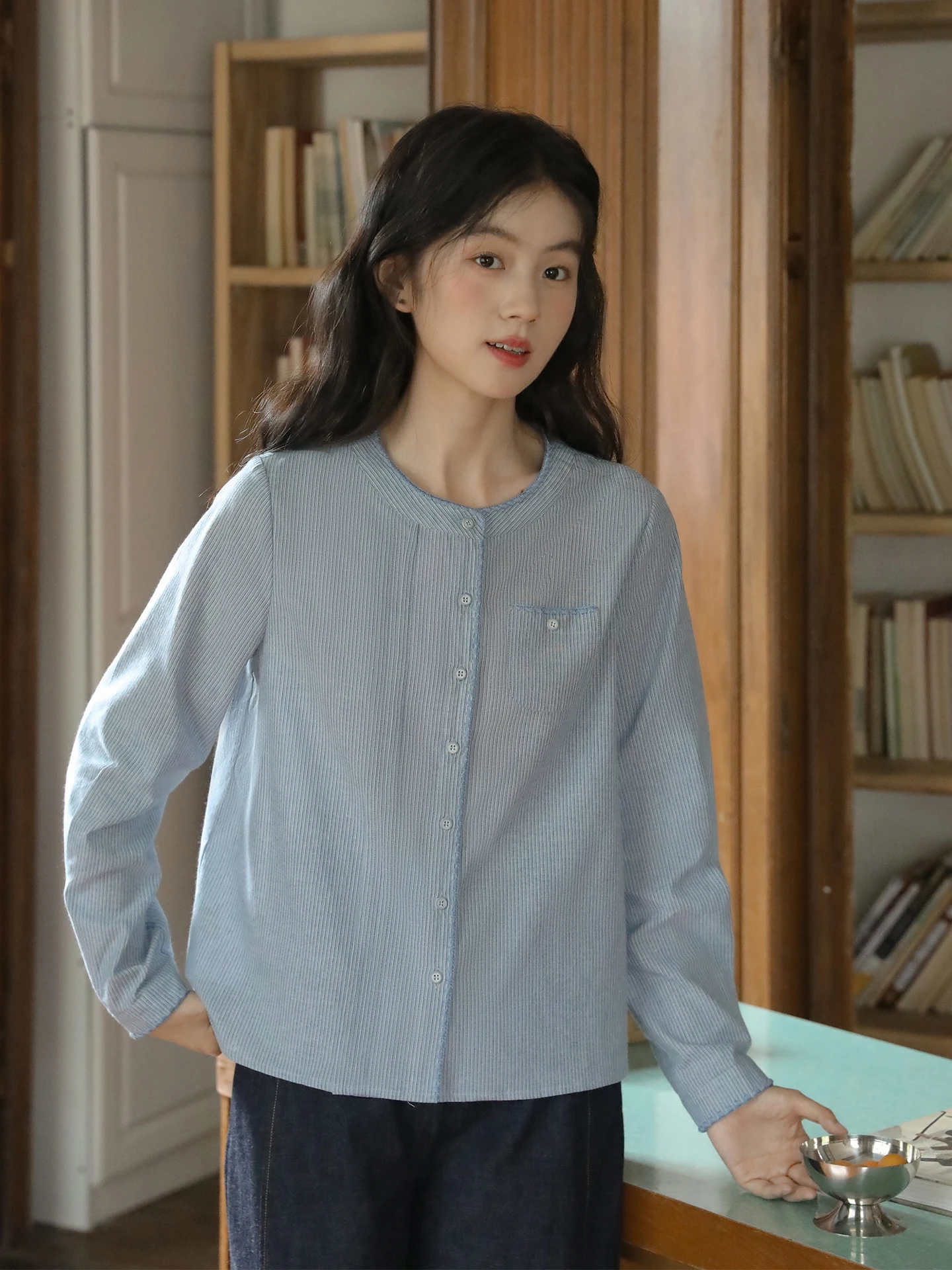 

Nesoulum Women's Cotton irt round Ne Long Sve Striped ell Embroidery Island Blue Vintage Commute Sle Full Length Top