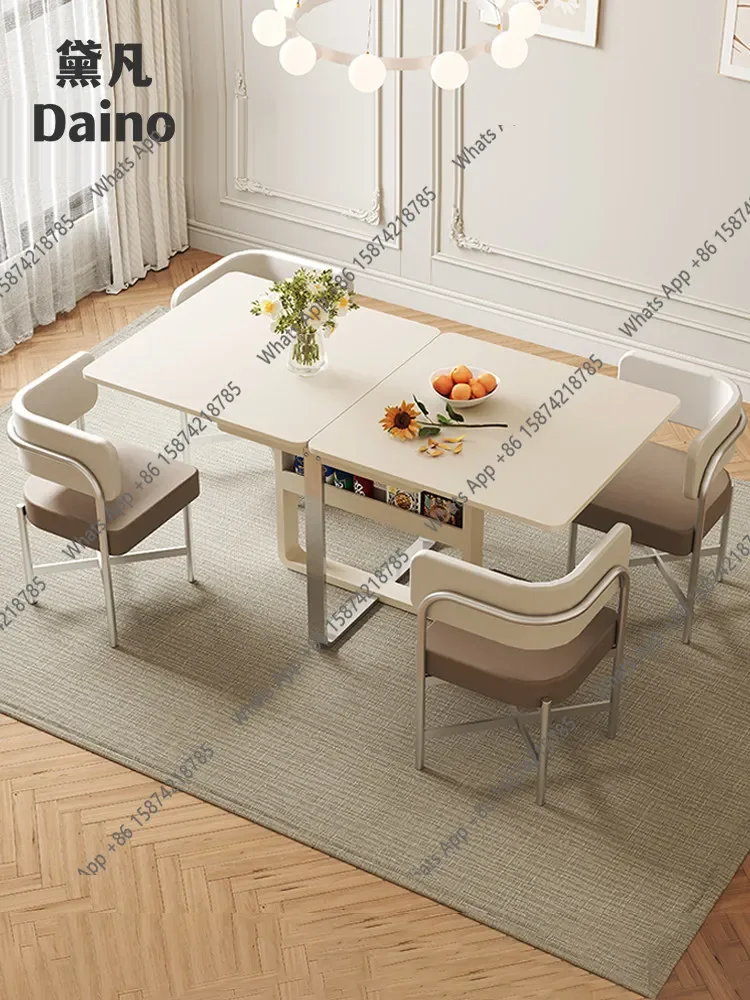 

X Solid Wood Folding Dining Table And Chair Combination Small Apartment Rectangular Retractable Dining Table That Does Not Take