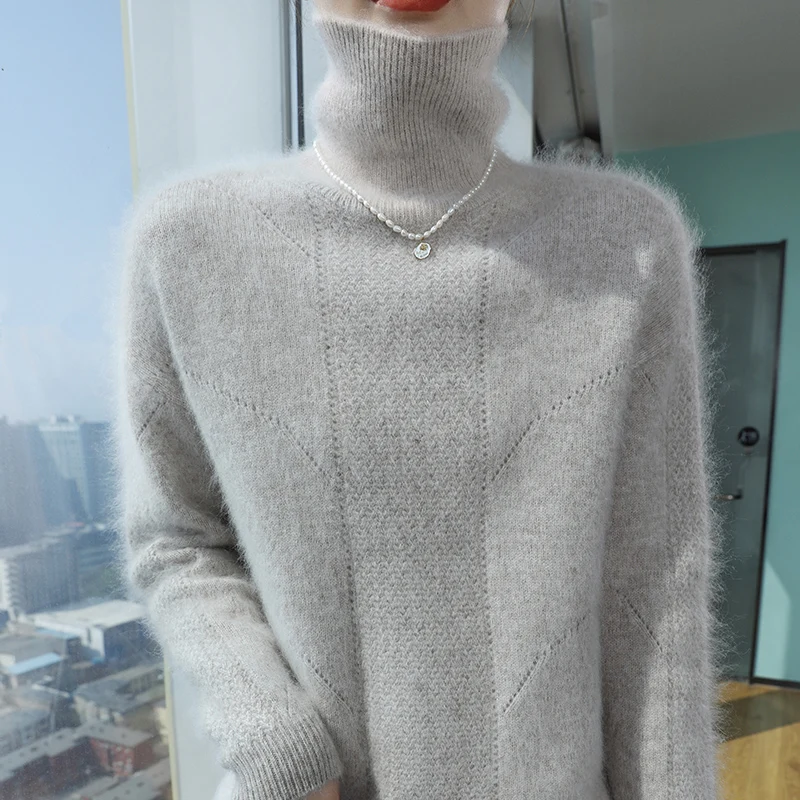 2024 Autumn and Winter Women\'s Dress 100% Mink Cashmere Sweater Turtleneck Knitted Long Sleeve Thick Warm Pullover Fashion Top
