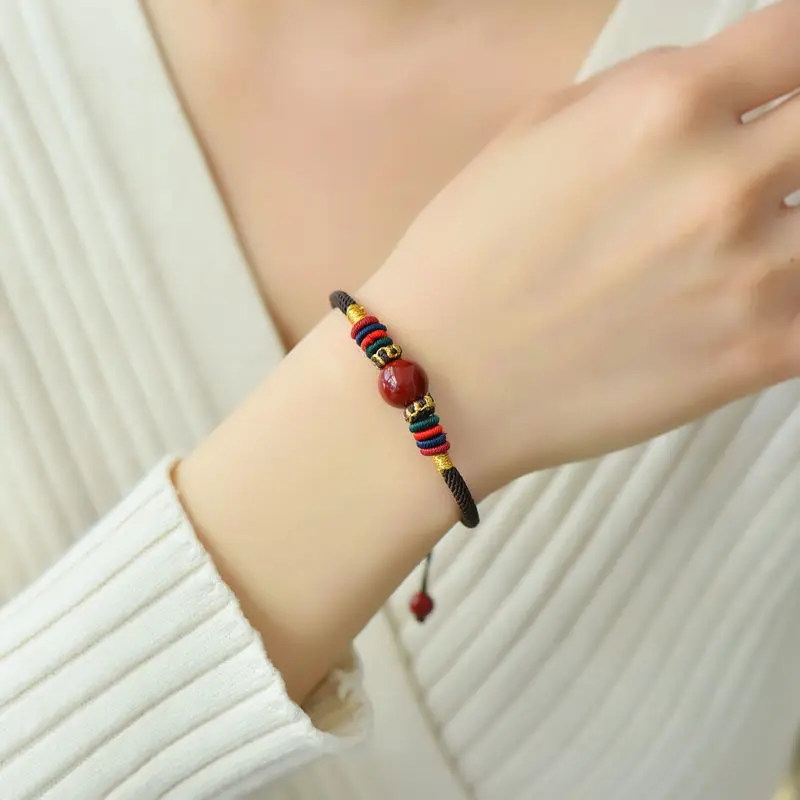 Mineral Cinnabar Woven Red Rope Bracelet This Year Lucky Bead Couple's Premium Gift Attracts Wealth To Ward Off Evil Jewelry