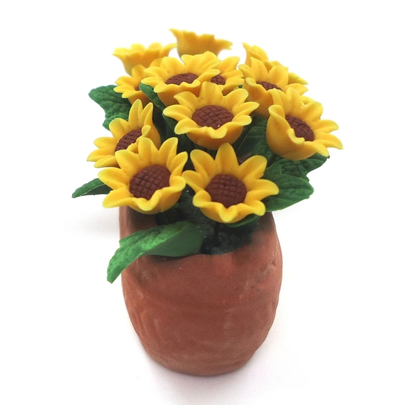 1/12 Simulation Dollhouse Sunflower Model,Miniature Clay Flowers Bonsai For Dollhouse Scene Decoration Accessories