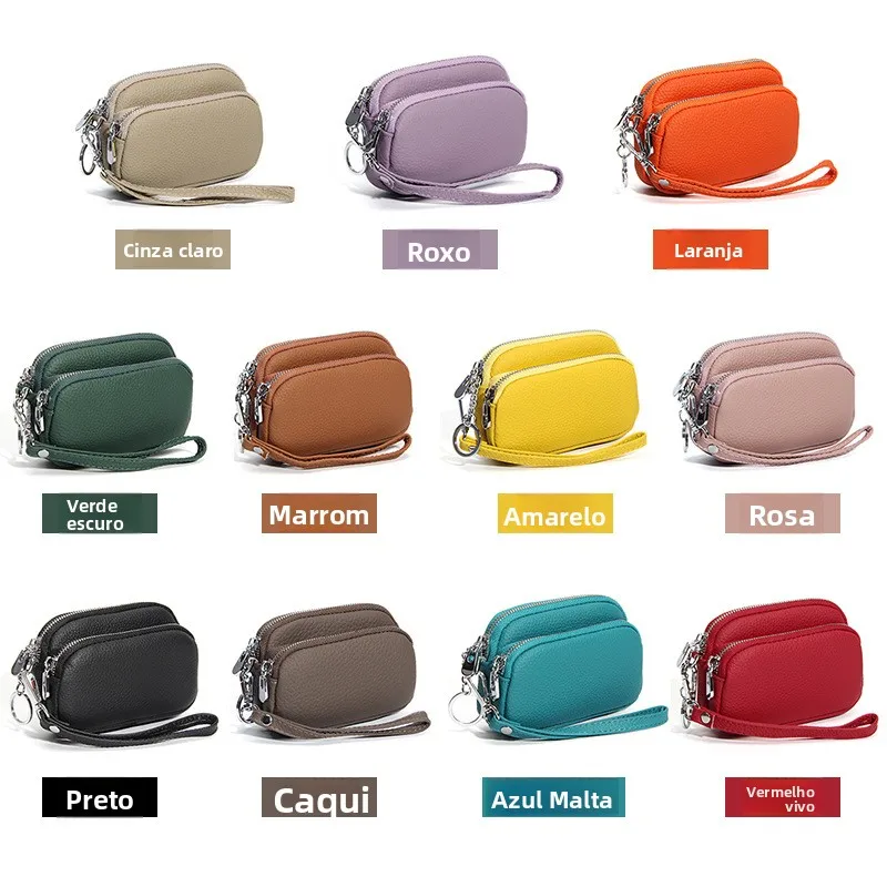 new-style-genuine-leather-coin-purse-handbag-double-zipper-large-capacity-women's-handbag-simple-design-handheld-bag