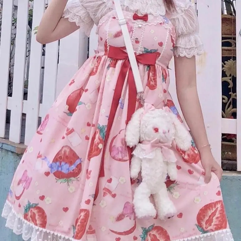 Palácio Estilo Kawaii Coelho Morango Mel Pêssego Lolita Japonês Jsk Lolita Vestido Diário JK Harajuku Menina Vestido Lindo local