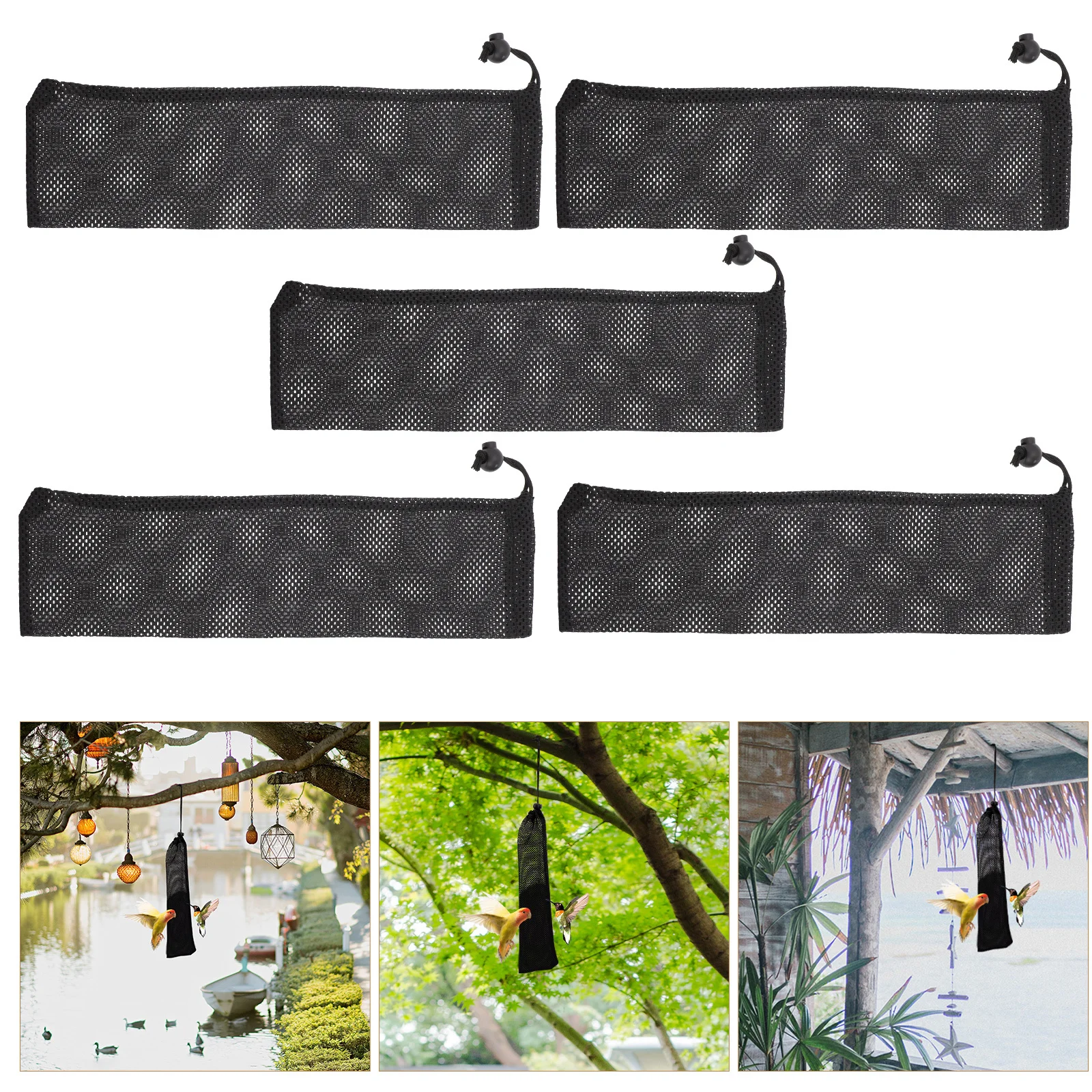 

5Pcs Bird Feeding Bags Portable Hanging Nylon Tear Resistant Outdoor Bird Feeder Mesh Food Pouches Birds Feeding Pouch
