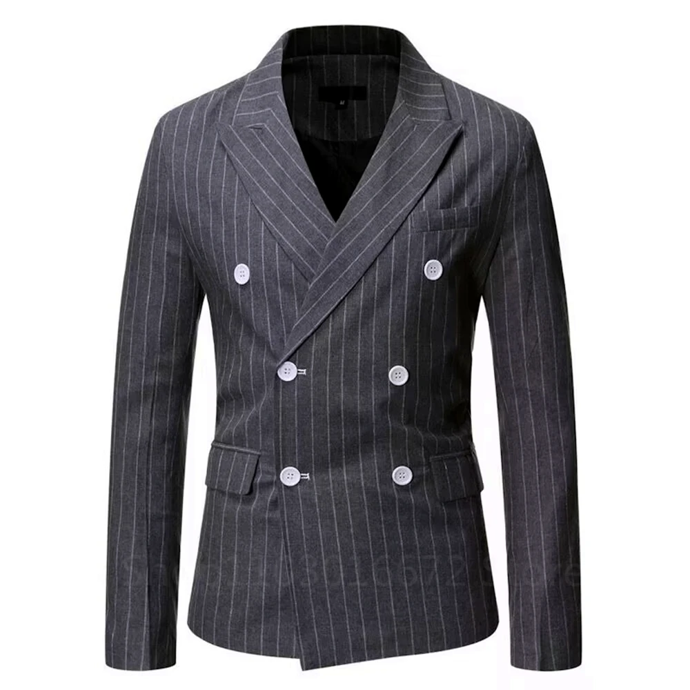 (سترة واحدة) بدلة رسمية مخططة باللون الأزرق للرجال بدلة زفاف العريس سترة ضيقة مناسبة للأعمال معطف غير رسمي على الموضة #4