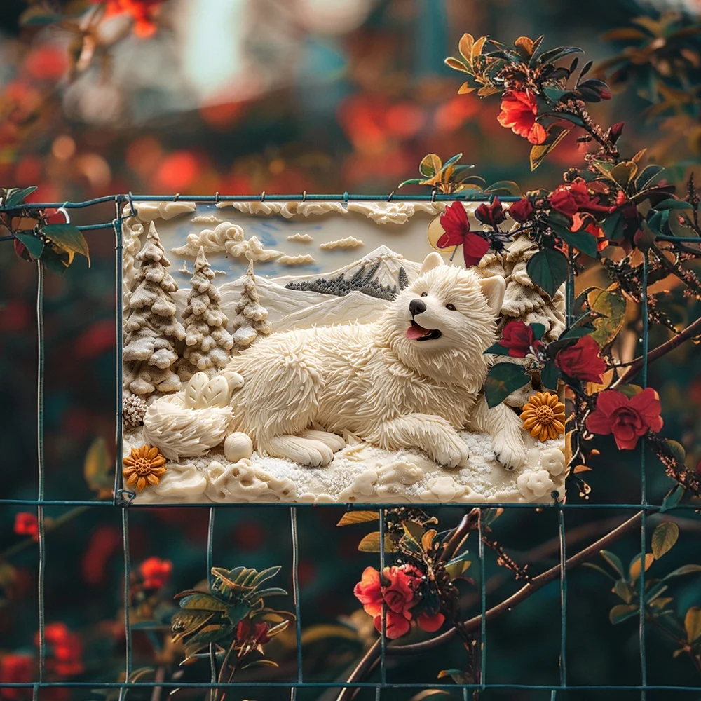 Festive Samoyed Dog Aluminum Sign: Perfect for Gym, Office, Kitchen, Classroom, or as a Funny Vintage Decor Christmas Gift