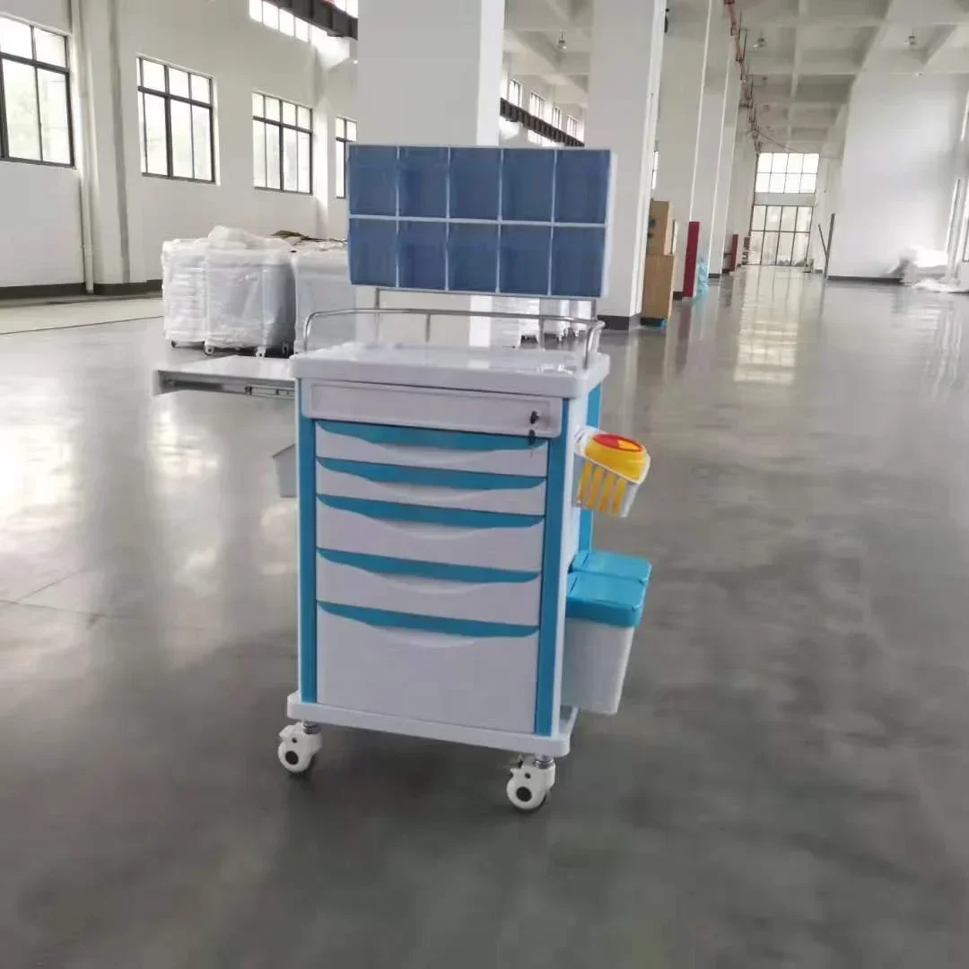 Hospital Furniture ABS Plastic Anesthesia Medicine Medical Cart Emergency Treatment Trolley