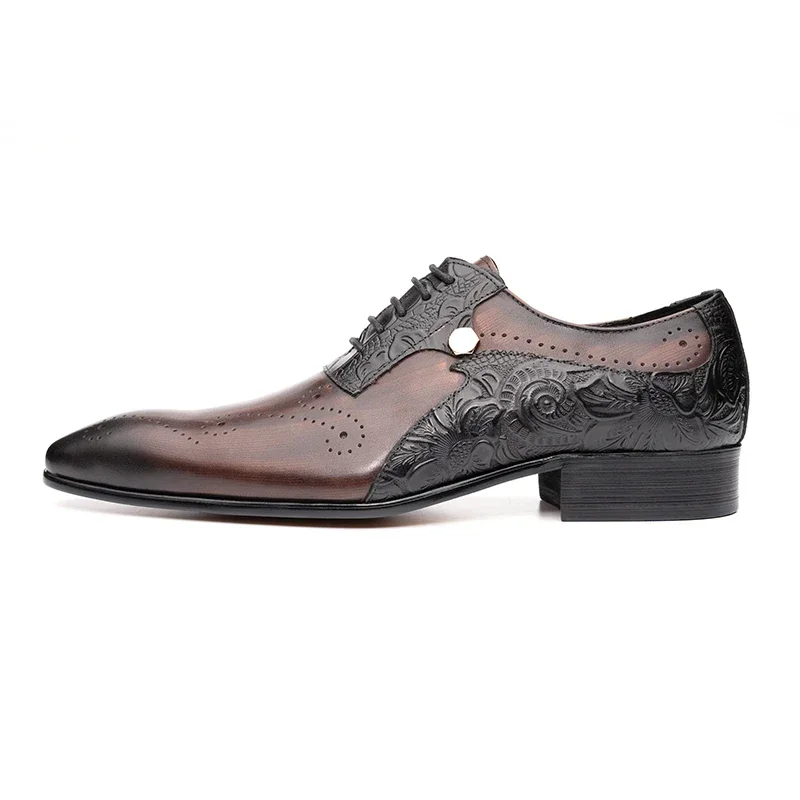 Handmade Mens Wedding Dress Brogue Shoes Genuine Leather Lace-up Latest Design Fashion Casual Shoes Man Pointed Dress Shoes