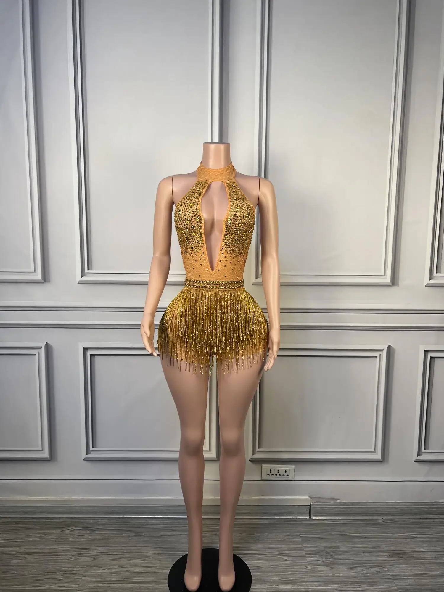 Sexy Backless RhinestonesTassels Bodysuit Fashion Club Dance Costume Nightclub Singer Performance Show Fringe Leotard Stage Wear