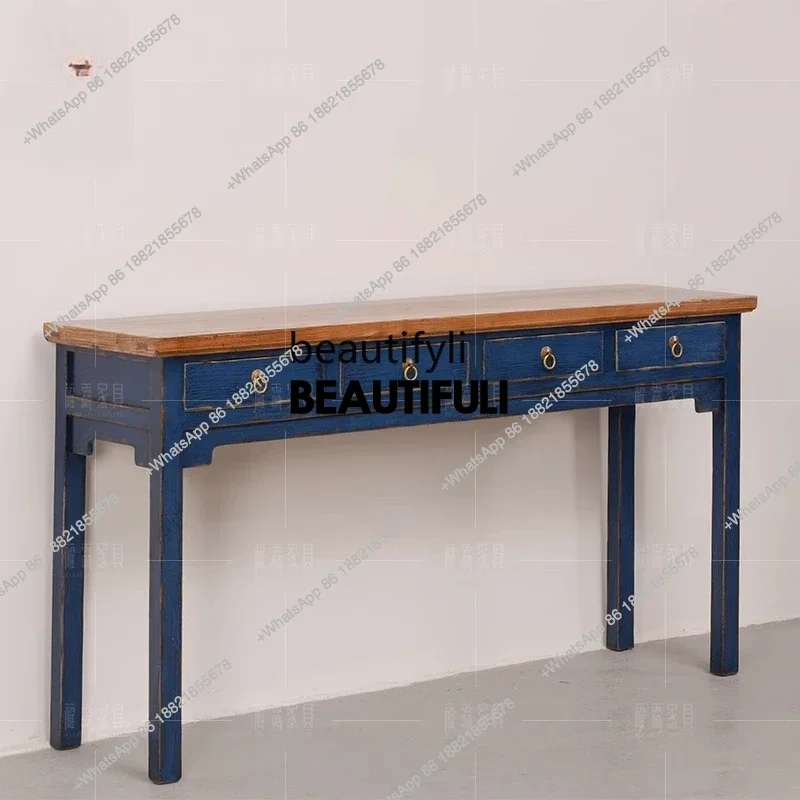 ss8350 New Chinese style blue old four pumping entrance table Solid wood corridor entrance display table Book table