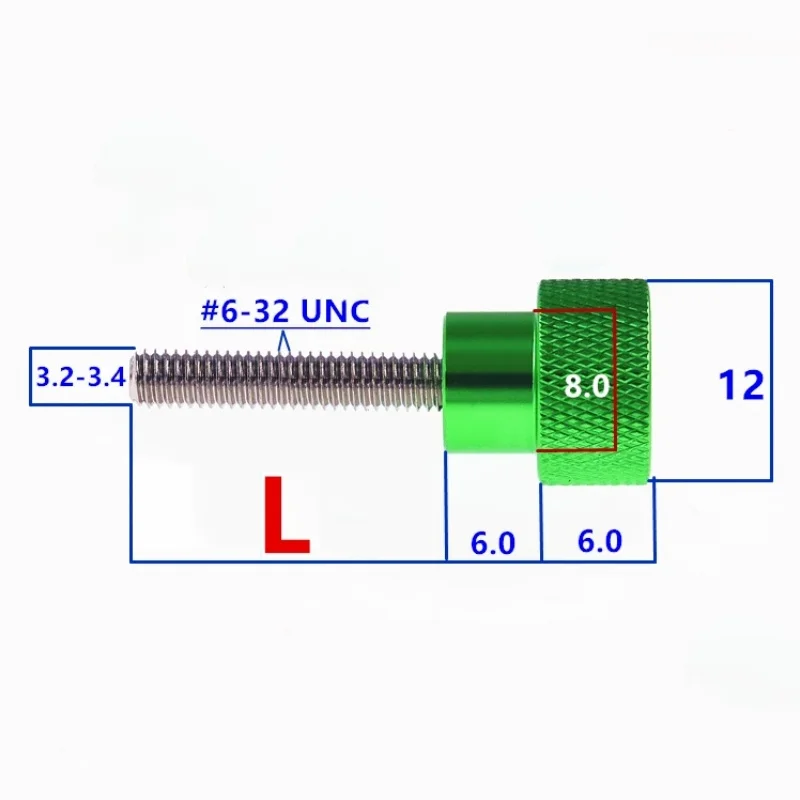 2Pcs UNC 6#-32 Thread Aluminum Hight Step Thumb Screws Colourful Knurled Head Hand Tighten Screw Stainless Steel Thread 4-40mm