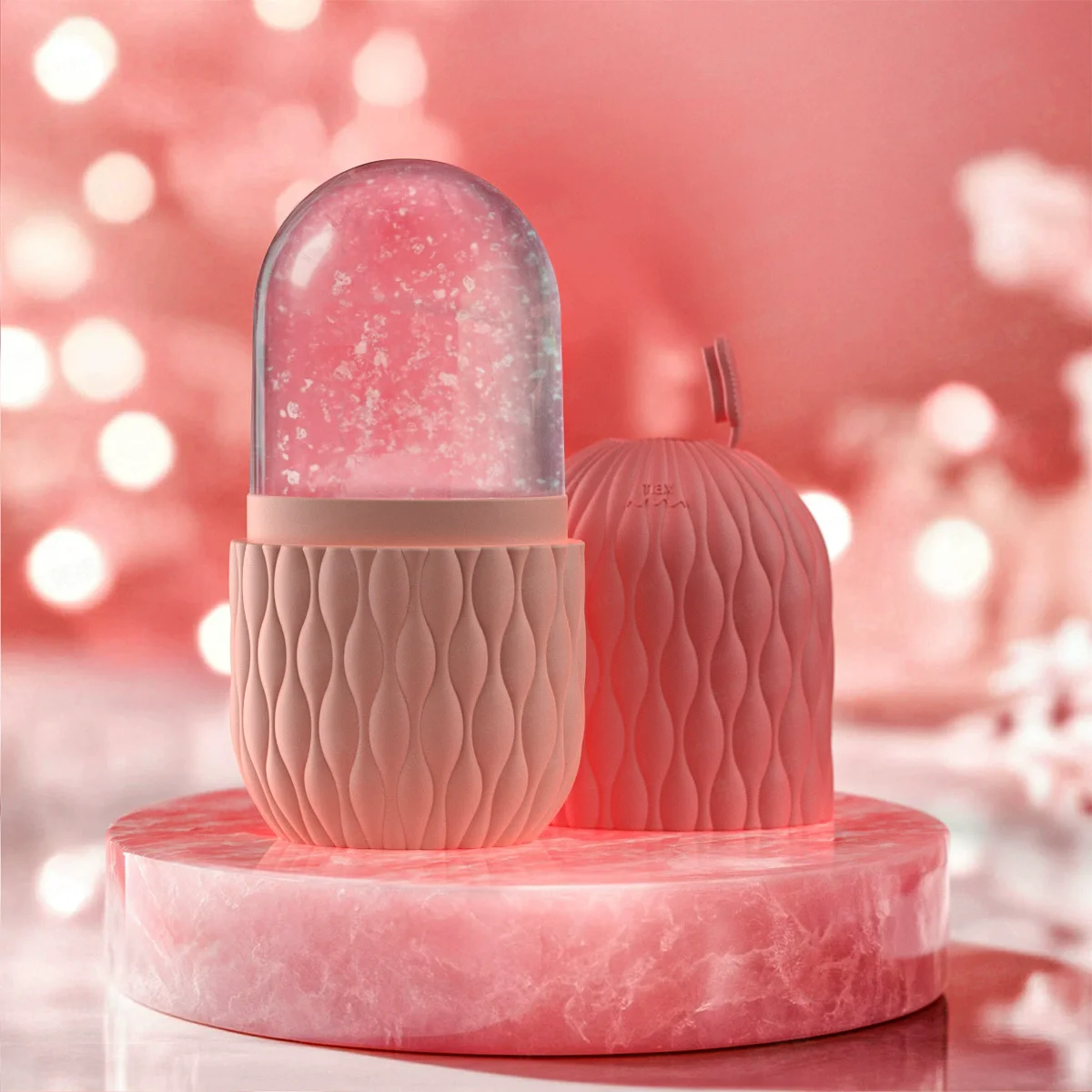 ลูกกลิ้งน้ําแข็งบนใบหน้าและถาดน้ําแข็ง - เครื่องมือนวดหน้าซิลิโคนเกรดอาหารสําหรับการดูแลผิว บรรเทาอาการบวม