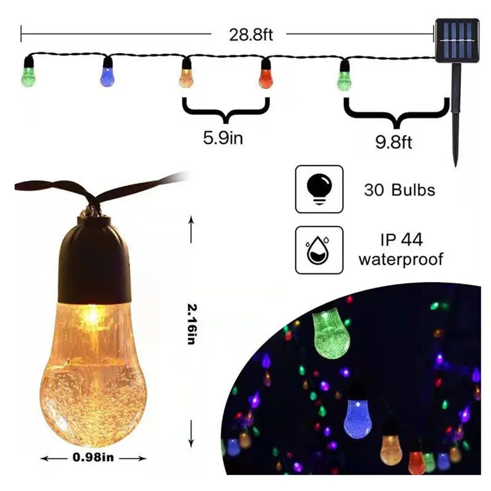 20/30/50leds Solar Crystal Bubble Ball String Lights 8Modes Outdoor Crystal Ball Lighting for Garden Wedding Christmas Holiday