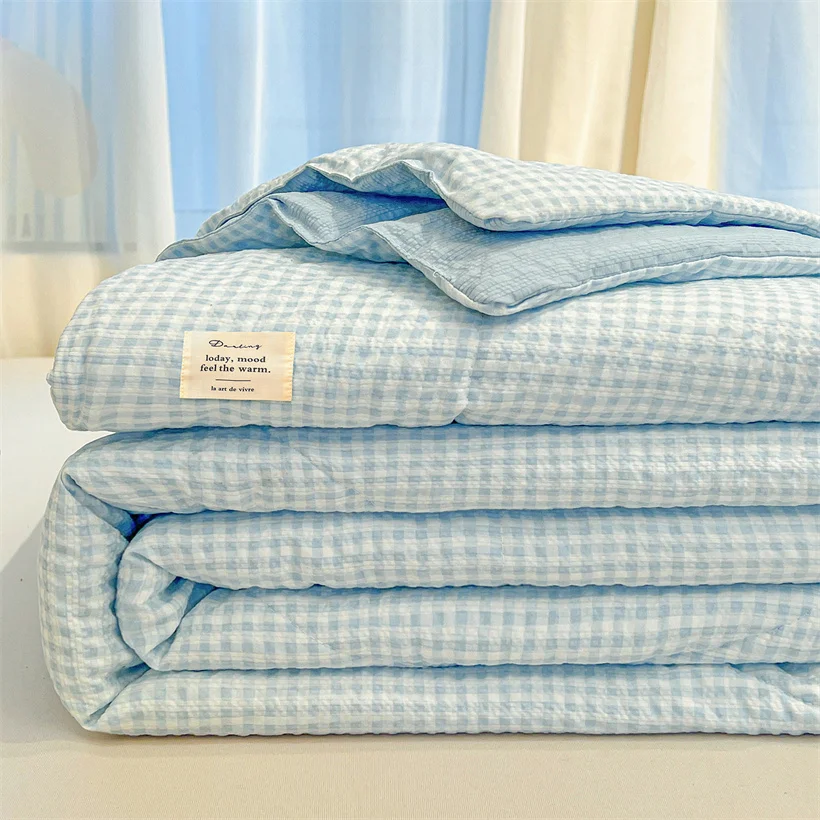 Puff Washed Cotton Double Gauze Spring Summer Quilt Grade A Lightweight Comforter Soya Fiber Filling Blanket Queen King Size
