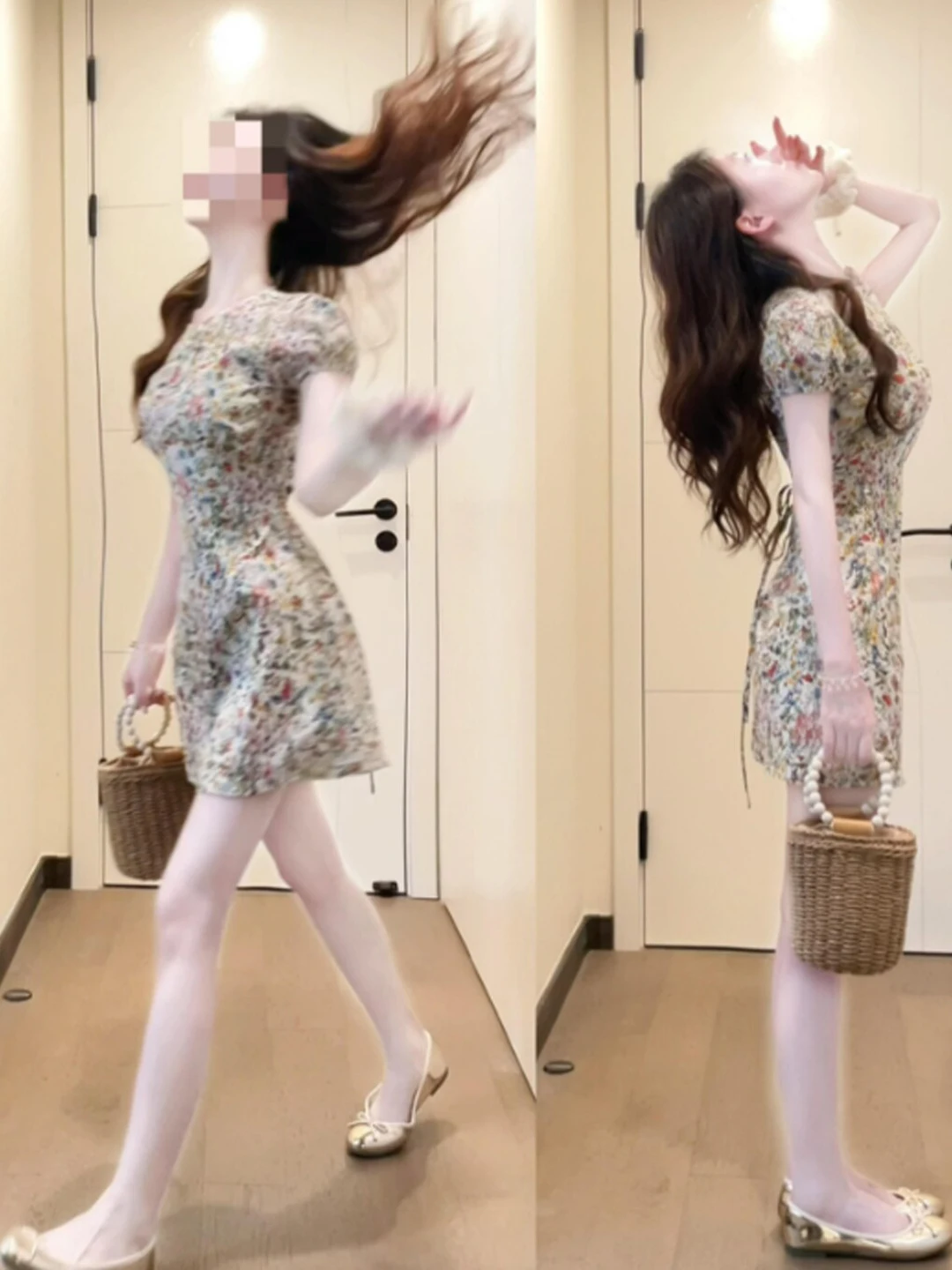 

Retro Unique Beautiful Floral Slimming Dress High Waist Short Skirt Summer Fashionable Casual City Walk Date Casual Wear