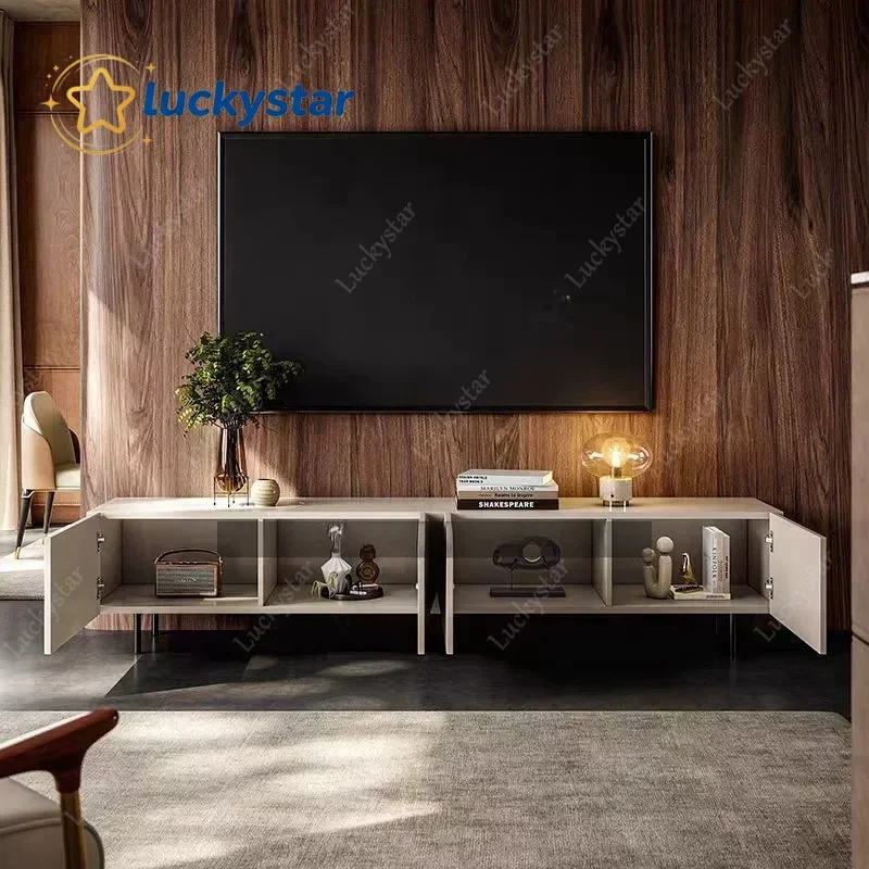 Simple modern TV cabinet Italian minimalist floor cabinet Living room locker White paint model Side cabinet Nordic styleTJ