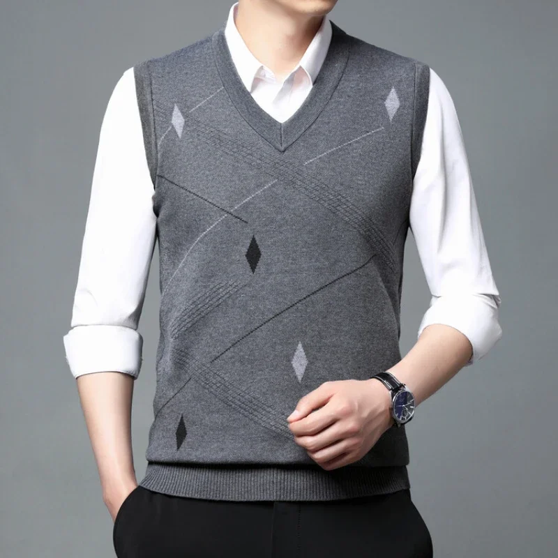 Autumn and Winter Men's Sleeveless Vest Classic Business Casual Men's Knitted Sweater Vest High-end Tops