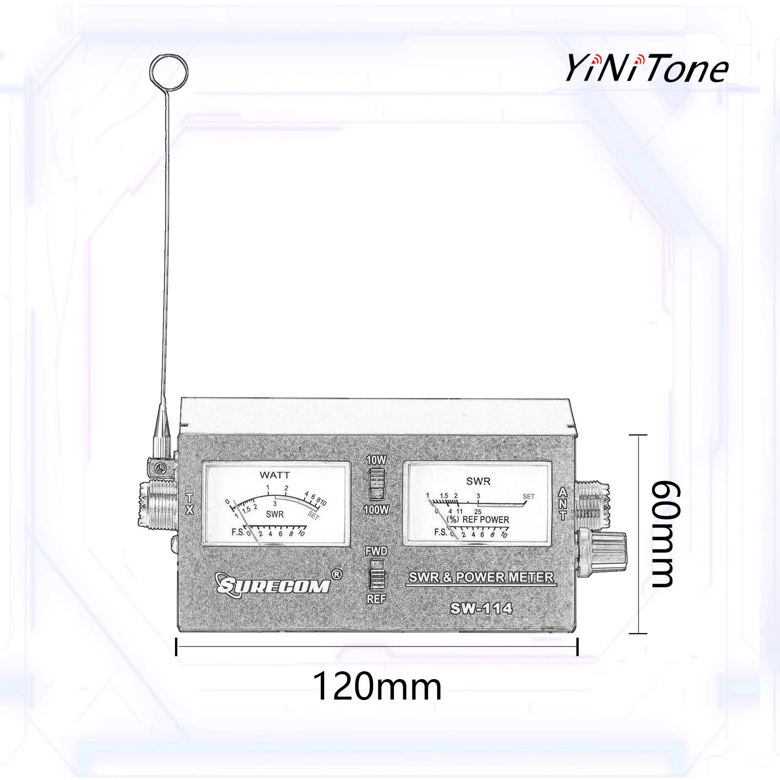 Medidor de potencia de prueba de fuerza SWR/RF, SW-114 para potencia de relación, 3 funciones, analógico con antena de fuerza de campo, mesa de onda de pie