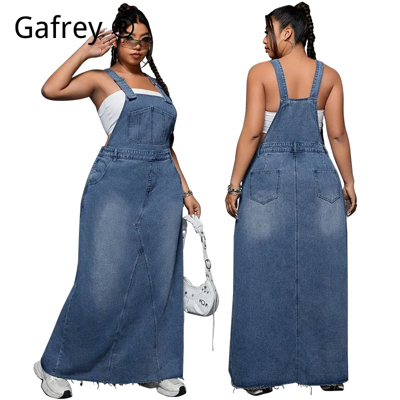 

Новинка: Женский джинсовый комбинезон-юбка больших размеров, сексуальный уличный стиль, без рукавов, эластичный, облегающий, повседневный