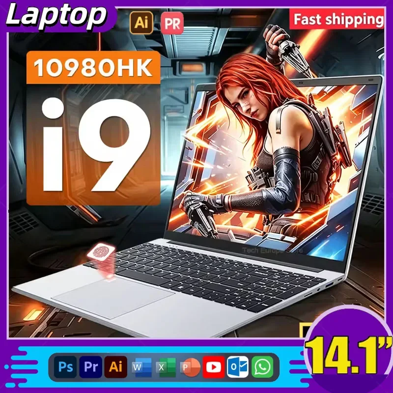 2026 14.1" Slim I9-10980HK Laptop,32GB 2TB NVMe SSD,Win11 Pro,WIFI6 BT5.2 FHD Notebook for Gaming Design Office Study