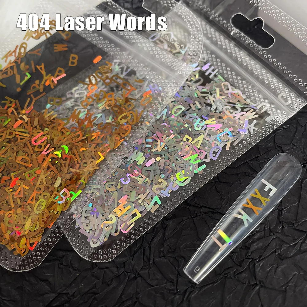 -Laser Words- 26 English Letter Glitter Patches Holographic Flashing Flakes Manicure Polychrome A-Z DIY Spell Sequin for Tip 404