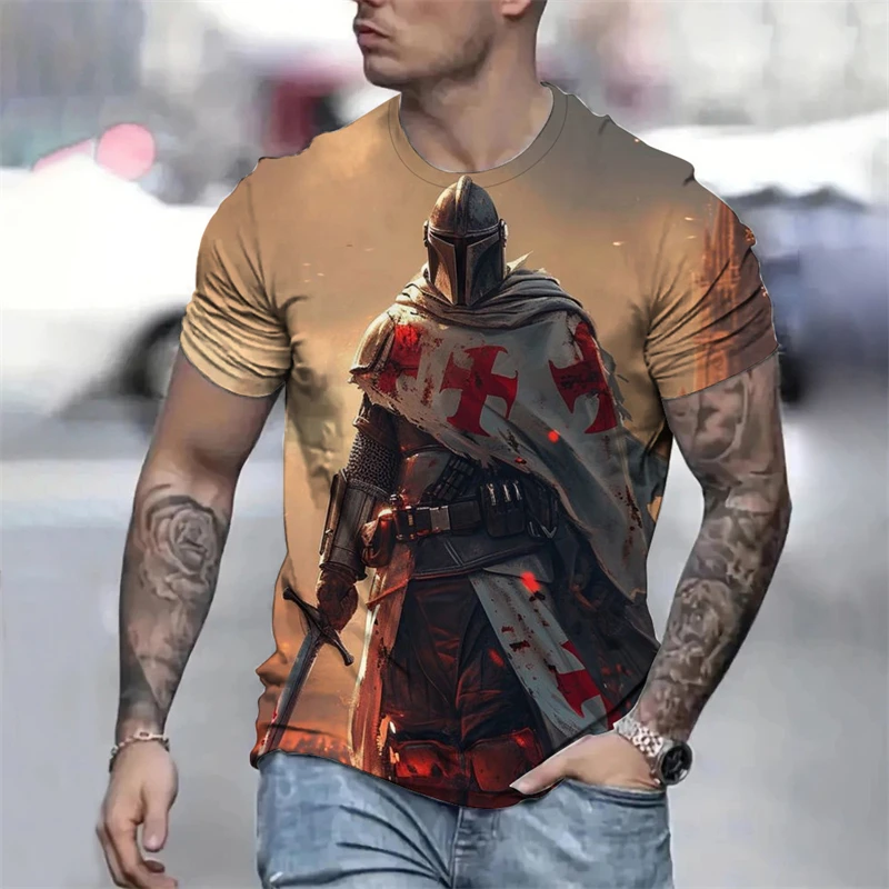 Summer Retro T-shirt Knights Templar 3D Print Men's T-shirts Casual Streetwear Couple Tees Short Sleeve Top Graphic T Shirts Men view 5