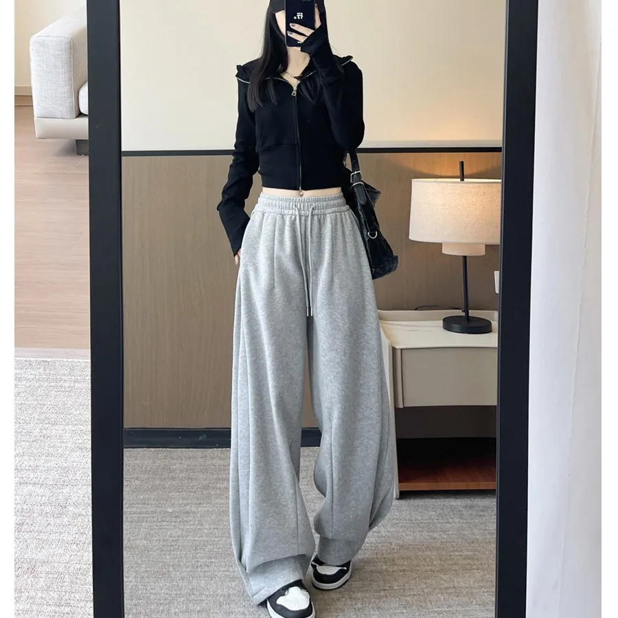 Women's Sports Sweatpants New Style for Autumn and Winter  High-waisted, Loose  Lazy Wide-leg Pants Slimming Casual Trousers