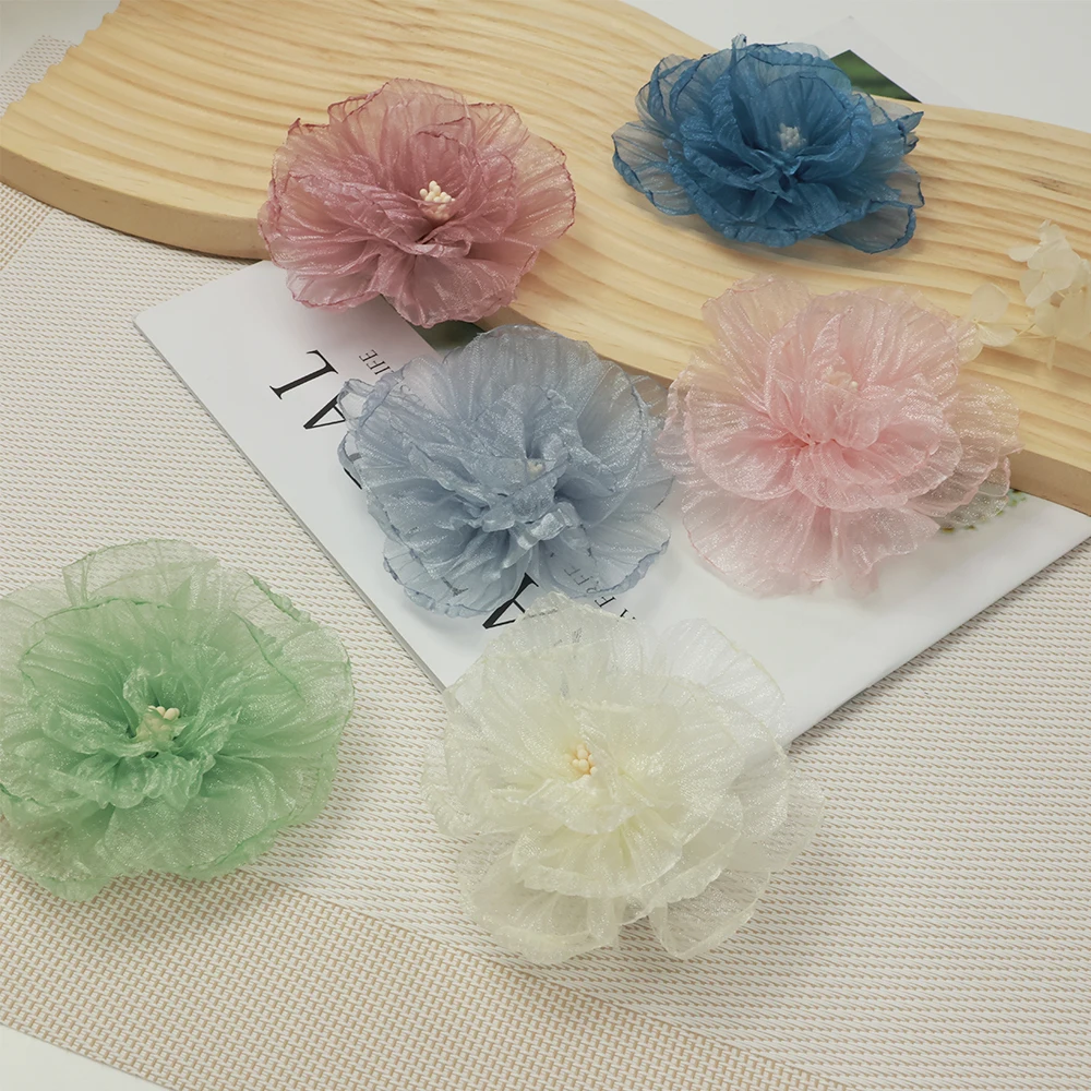 

6Pcs Artificial Flowers 9cm Chiffon Flower Head Diy Head Accessories for Women Gowns