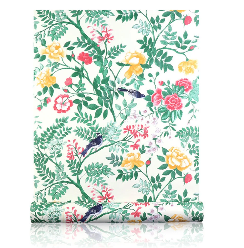 

American Rustic Vintage Floral Bird Wall Papers Home Decor Tropical Forest Wallpaper Roll for Living Room Bedroom Decal Mural